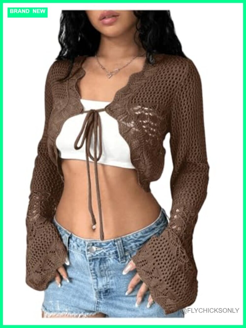 Crochet Tie Front Cardigan Sweater Bolero Shrug Hollow Out Lightweight Long